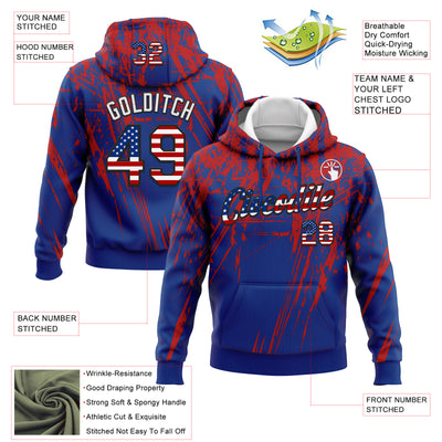 Custom Stitched Royal USA Flag Red Black-White 3D Pattern Design Splash Grunge Art Sports Pullover Sweatshirt Hoodie