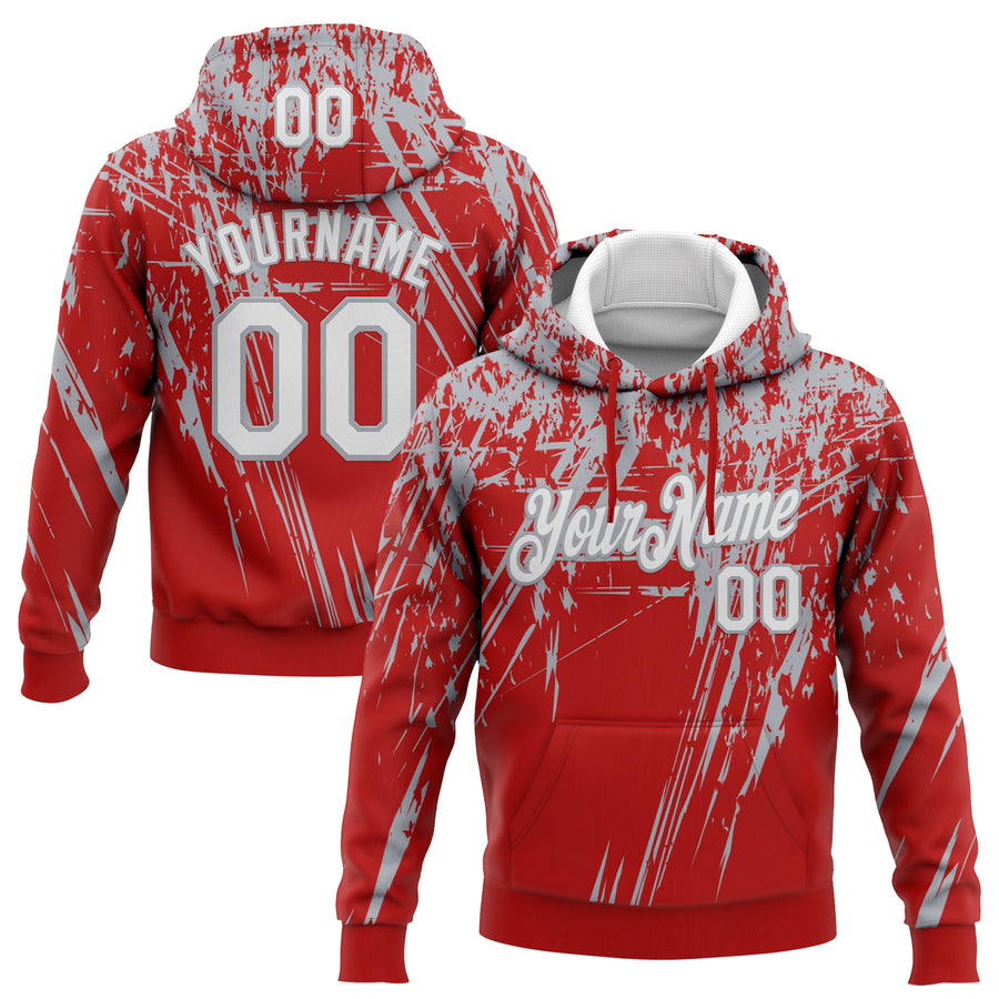 Custom Stitched Red White-Gray 3D Pattern Design Splash Grunge Art Sports Pullover Sweatshirt Hoodie