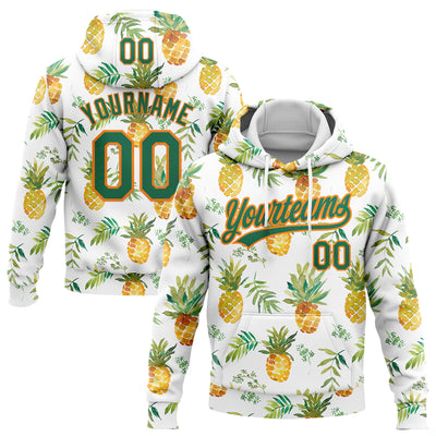 Custom Stitched White Kelly Green-Bay Orange 3D Pattern Design Fruit Pineapples Sports Pullover Sweatshirt Hoodie