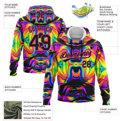 Custom Stitched Black Pink 3D Pattern Design Abstract Iridescent Psychedelic Swirl Fluid Art Sports Pullover Sweatshirt Hoodie