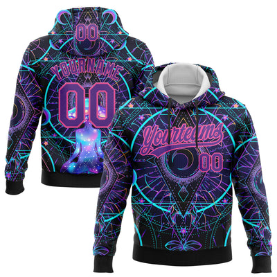 Custom Stitched Black Purple-Pink 3D Pattern Design Magic Mushrooms Over Sacred Geometry Psychedelic Hallucination Sports Pullover Sweatshirt Hoodie