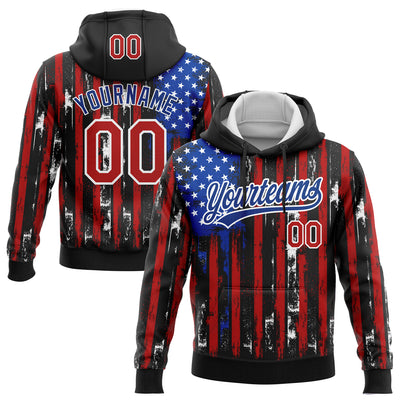 Custom Stitched Black Red Royal-White 3D Distressed American Flag Sports Pullover Sweatshirt Hoodie