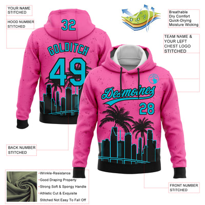 Custom Stitched Pink Sky Blue-Black 3D Miami Palm Trees City Edition Sports Pullover Sweatshirt Hoodie