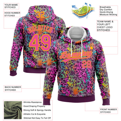 Custom Stitched Graffiti Pattern Pink-Gold 3D Colorful Leopard Print Sports Pullover Sweatshirt Hoodie
