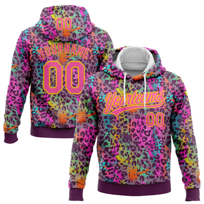 Custom Stitched Graffiti Pattern Pink-Gold 3D Colorful Leopard Print Sports Pullover Sweatshirt Hoodie