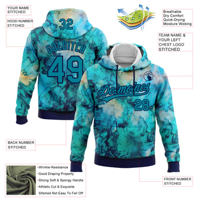Custom Stitched Tie Dye Teal-Navy 3D Sports Pullover Sweatshirt Hoodie