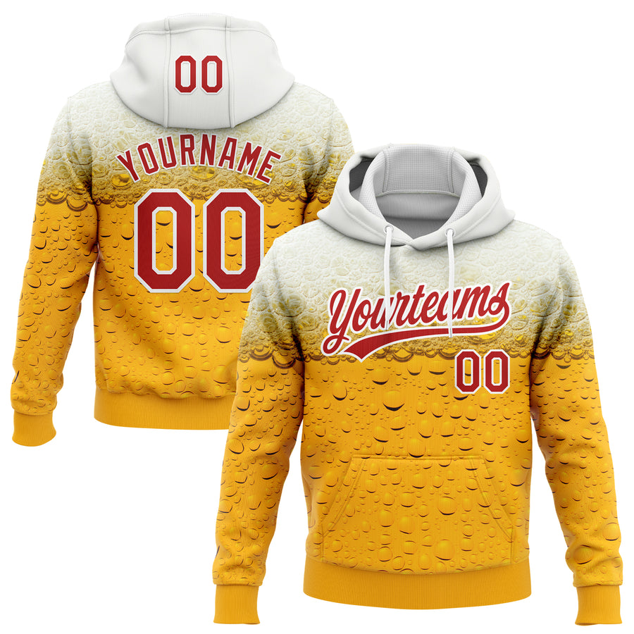 Custom Stitched Yellow Red-White 3D Pattern Design Beer Sports Pullover Sweatshirt Hoodie