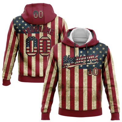 Custom Stitched Crimson Vintage USA Flag Cream-Black 3D American Flag Sports Pullover Sweatshirt Hoodie