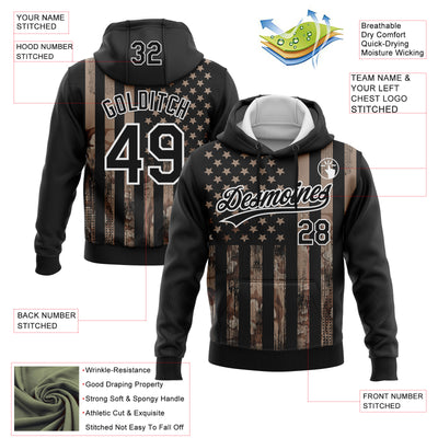 Custom Stitched Black Camo-White 3D American Flag Sports Pullover Sweatshirt Hoodie