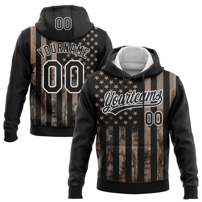 Custom Stitched Black Camo-White 3D American Flag Sports Pullover Sweatshirt Hoodie