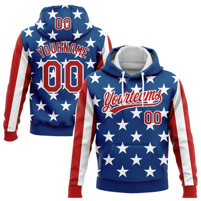Custom Stitched Royal Red-White 3D American Flag Sports Pullover Sweatshirt Hoodie