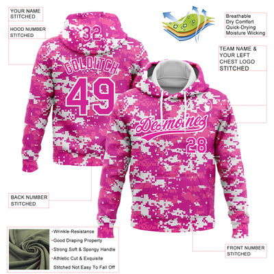 Custom Stitched Camo Deep Pink-White 3D Sports Pullover Sweatshirt Salute To Service Hoodie