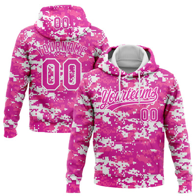 Custom Stitched Camo Deep Pink-White 3D Sports Pullover Sweatshirt Salute To Service Hoodie