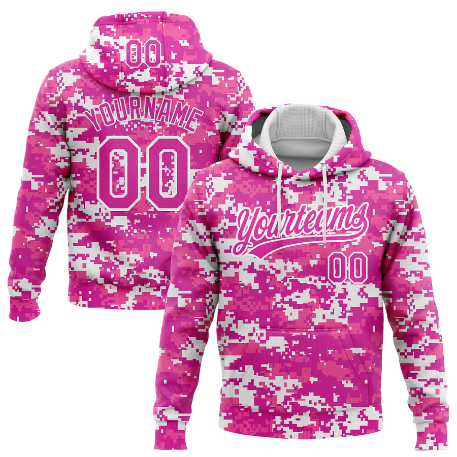 Custom Stitched Camo Deep Pink-White 3D Sports Pullover Sweatshirt Salute To Service Hoodie