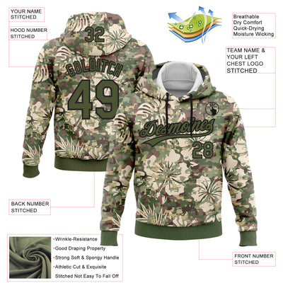 Custom Stitched Camo Olive-Black 3D Hawaii Palm Plant Sports Pullover Sweatshirt Salute To Service Hoodie