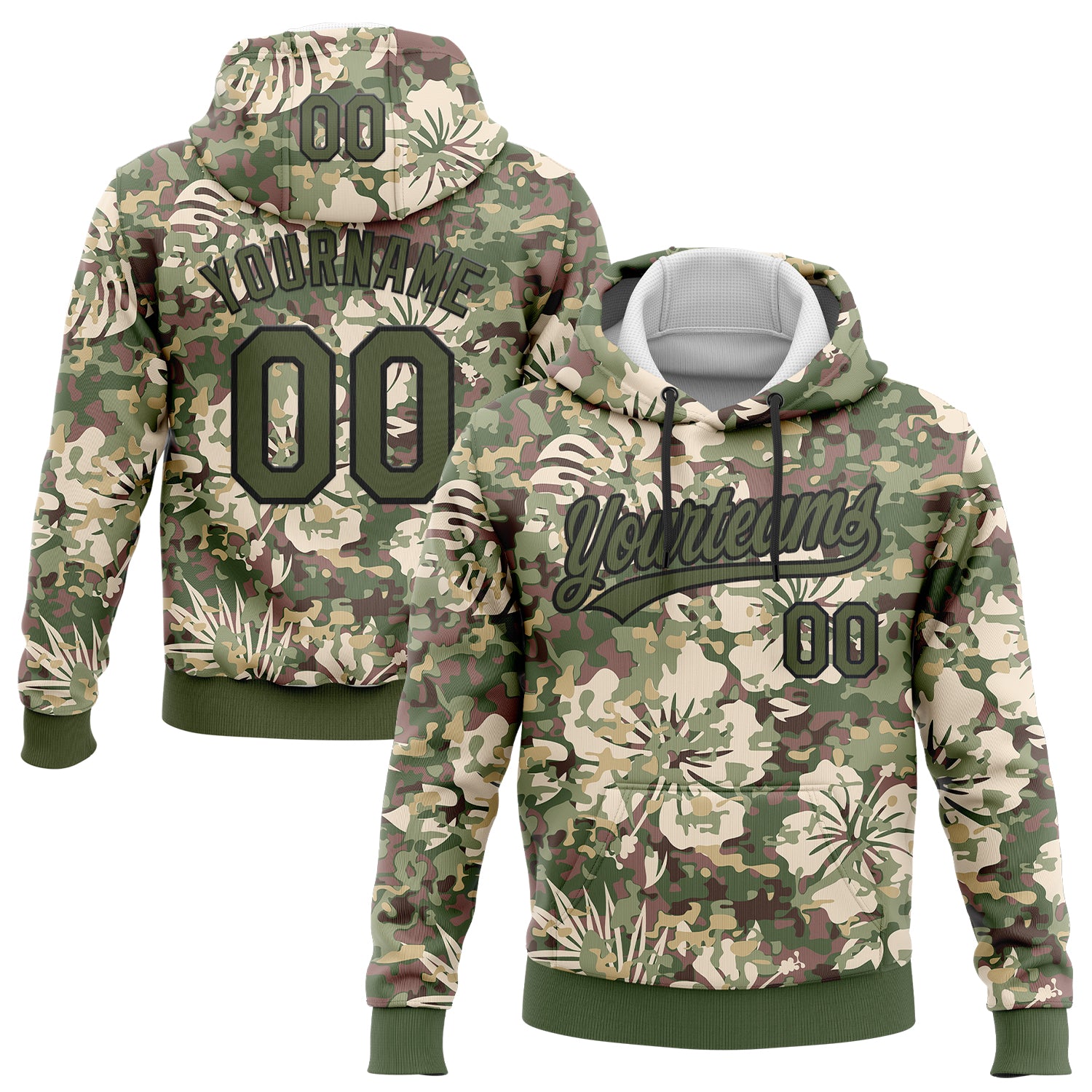 Custom Stitched Camo Olive-Black 3D Hawaii Palm Plant Sports Pullover Sweatshirt Salute To Service Hoodie