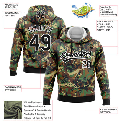 Custom Stitched Camo Black-White 3D Graffiti Drips Sports Pullover Sweatshirt Salute To Service Hoodie