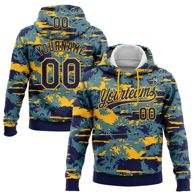 Custom Stitched Navy Gold 3D Pattern Design Thuja Branch Pullover Sweatshirt Hoodie