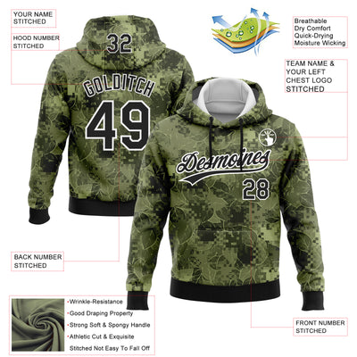 Custom Stitched Camo Black-White 3D Leaves Sports Pullover Sweatshirt Salute To Service Hoodie
