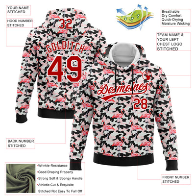 Custom Stitched Camo Red-White 3D Flamingo Sports Pullover Sweatshirt Salute To Service Hoodie