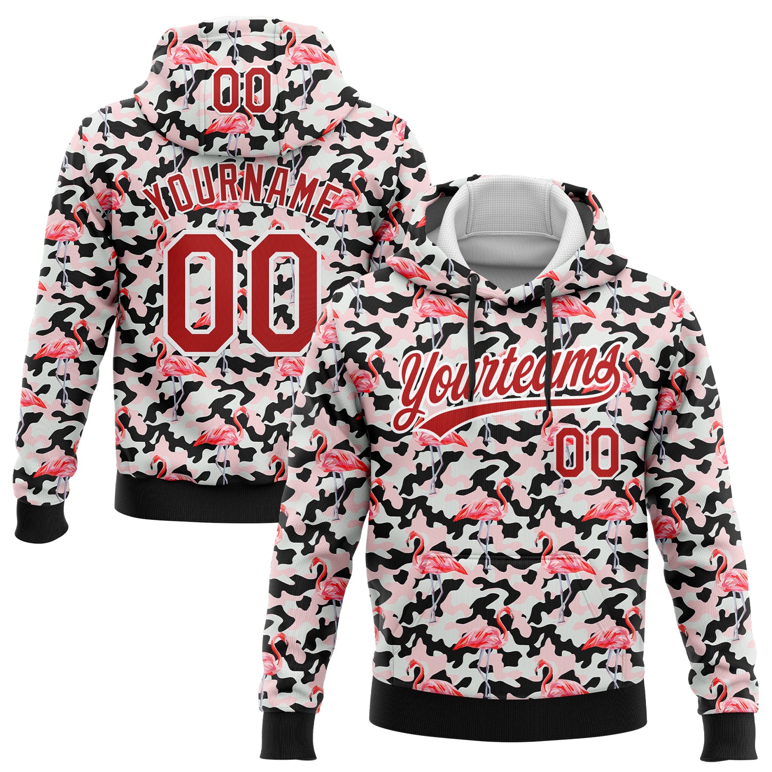 Custom Stitched Camo Red-White 3D Flamingo Sports Pullover Sweatshirt Salute To Service Hoodie