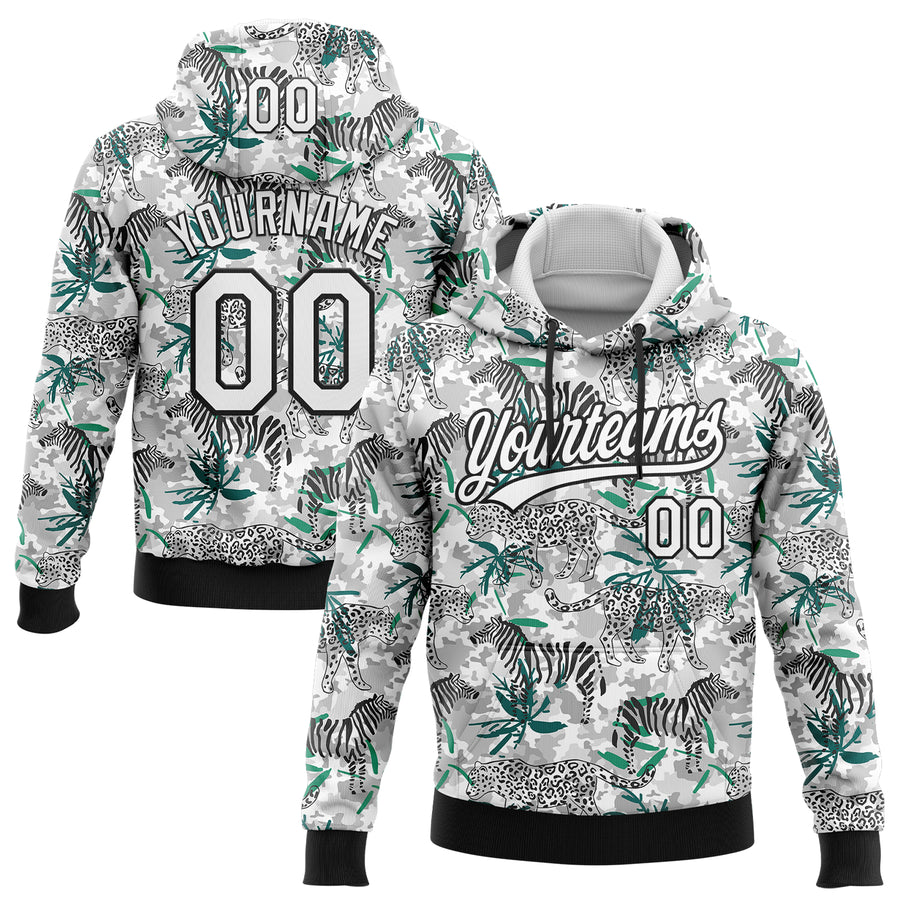 Custom Stitched Camo White-Black 3D Tropical Jungle Animal Sports Pullover Sweatshirt Salute To Service Hoodie