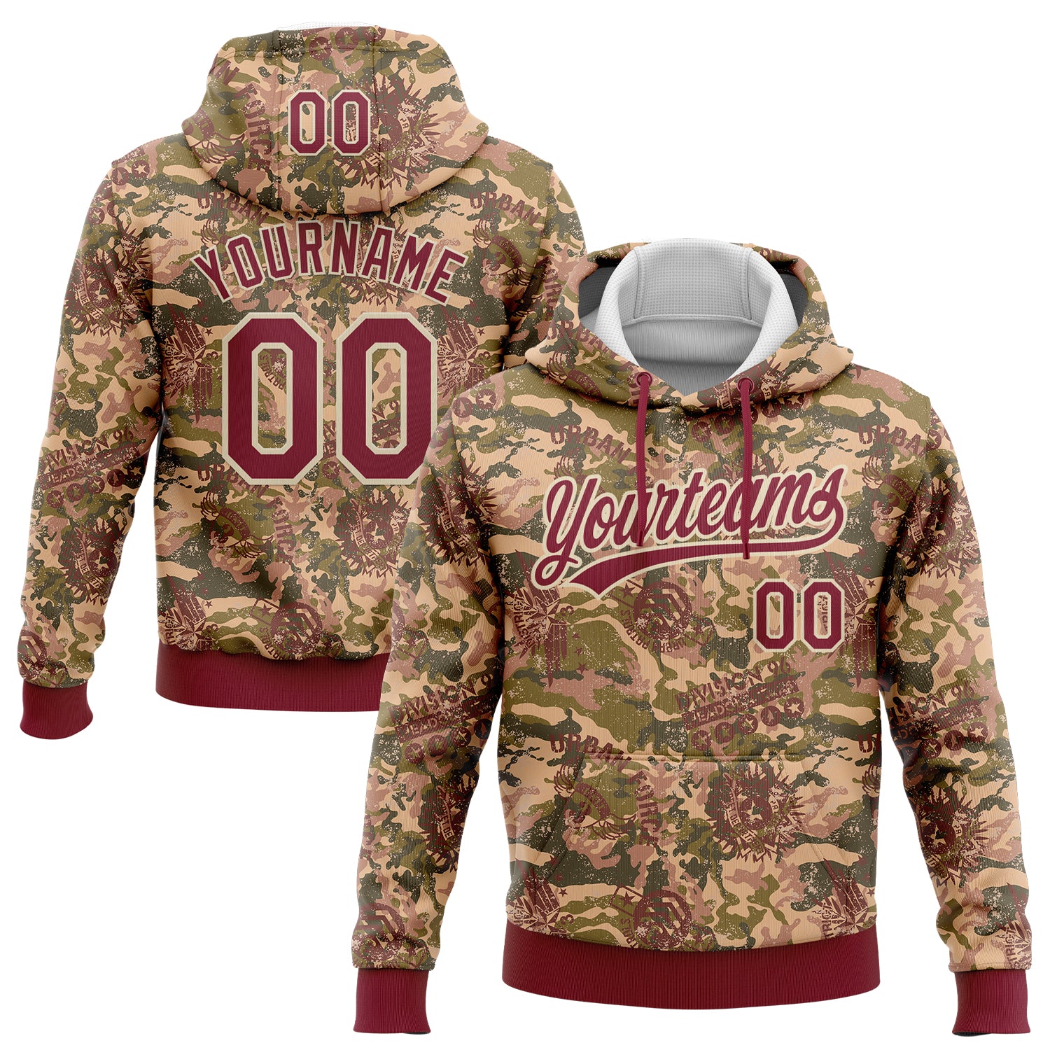 Custom Stitched Camo Crimson-Cream 3D Military Badge Sports Pullover Sweatshirt Salute To Service Hoodie