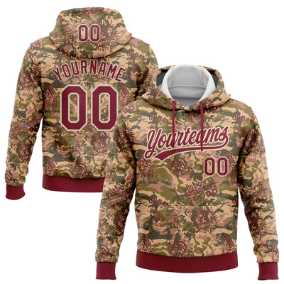 Custom Stitched Camo Crimson-Cream 3D Military Badge Sports Pullover Sweatshirt Salute To Service Hoodie