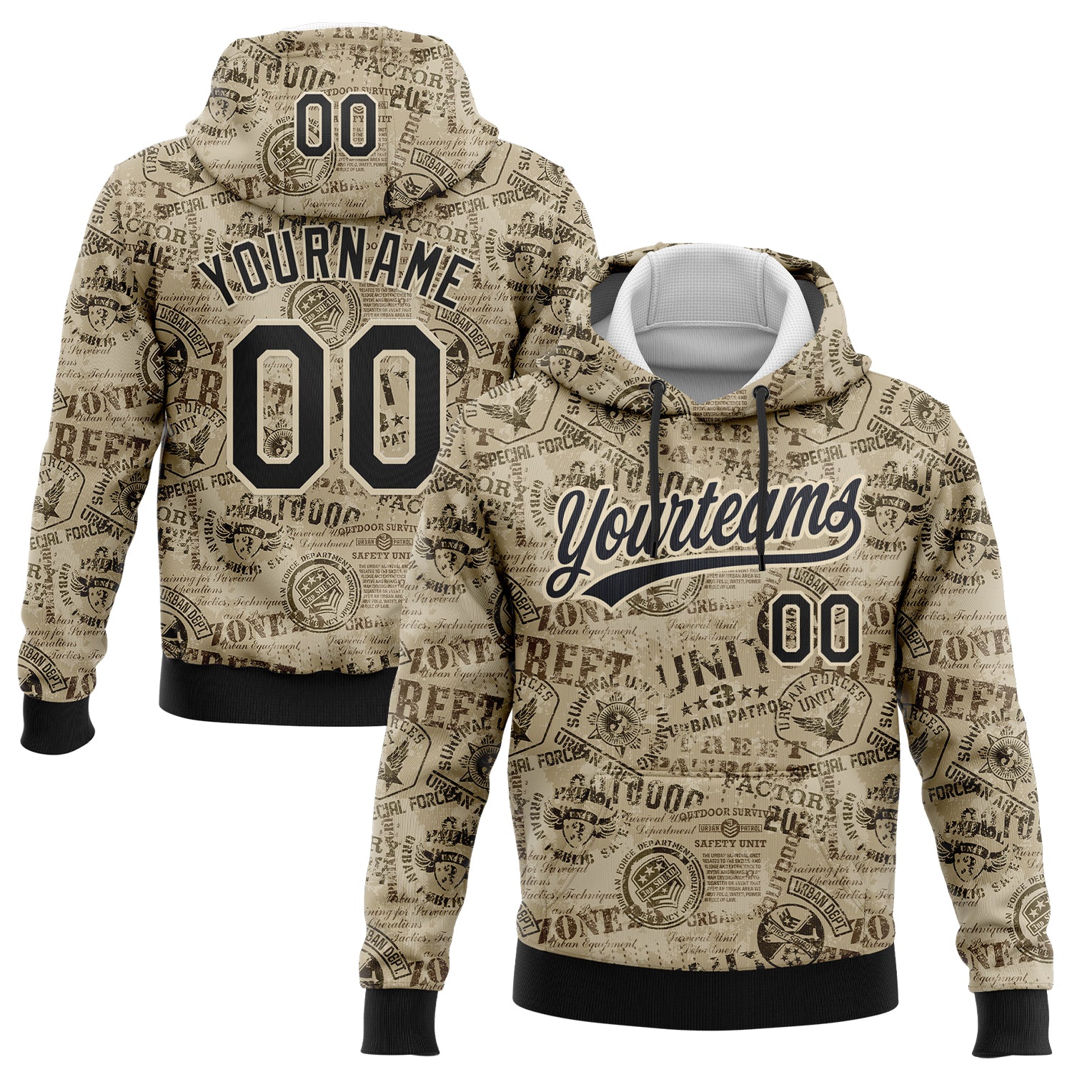 Custom Stitched Olive Black-Cream 3D Military Badge Sports Pullover Sweatshirt Salute To Service Hoodie