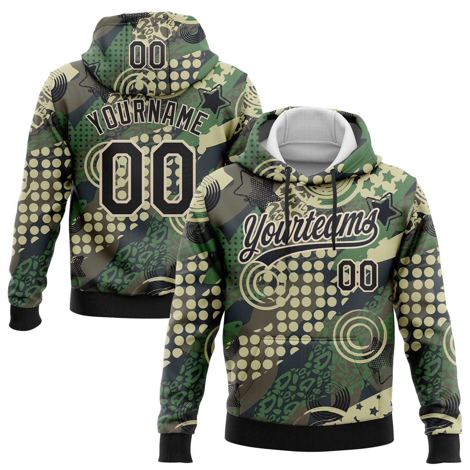 Custom Stitched Camo Black-Cream 3D Dots And Geometric Figures Sports Pullover Sweatshirt Salute To Service Hoodie