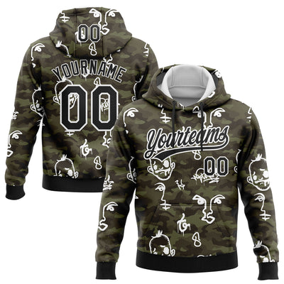 Custom Stitched Camo Black-White 3D Hand Painted Face Sports Pullover Sweatshirt Salute To Service Hoodie