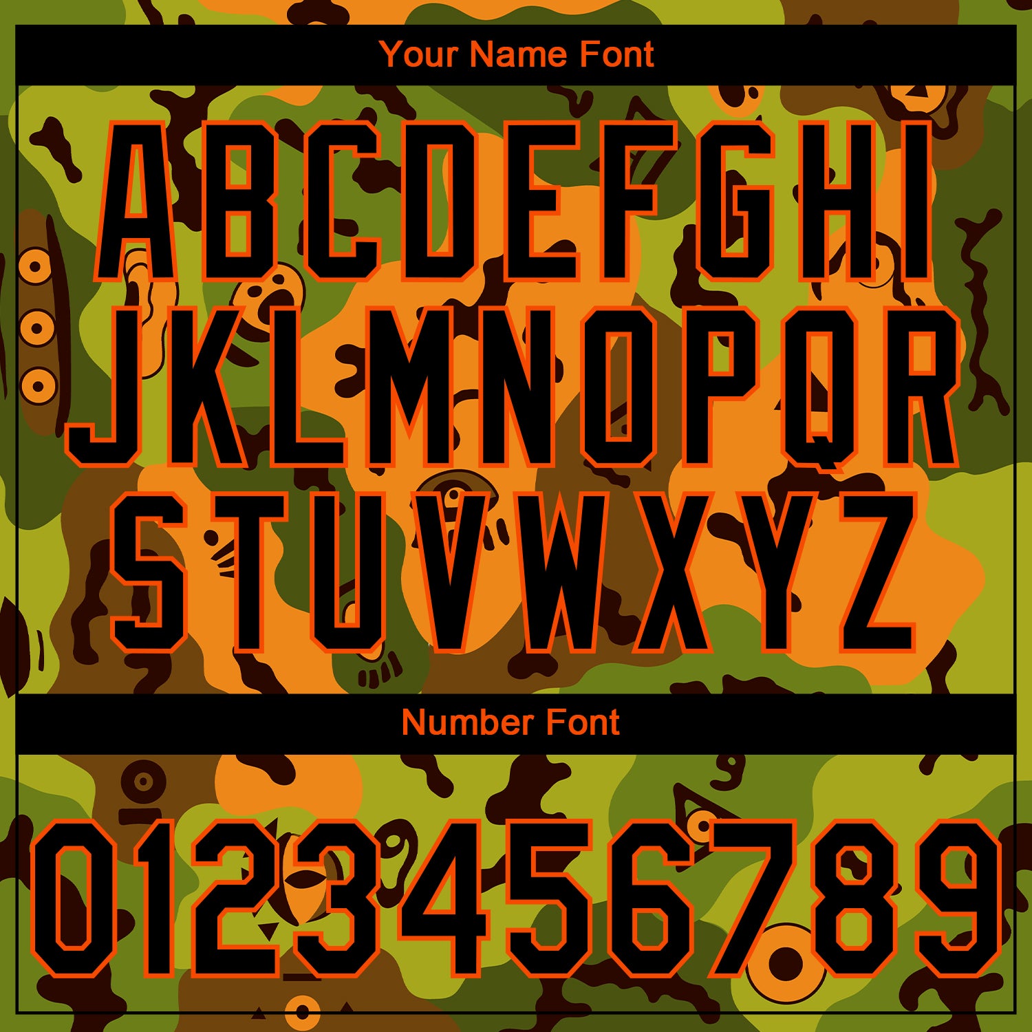 Custom Stitched Camo Black-Orange 3D Funny Faces Sports Pullover Sweatshirt Salute To Service Hoodie