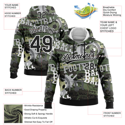 Custom Stitched Camo Black-White 3D Football Sports Pullover Sweatshirt Salute To Service Hoodie