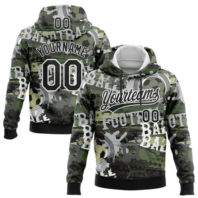 Custom Stitched Camo Black-White 3D Football Sports Pullover Sweatshirt Salute To Service Hoodie
