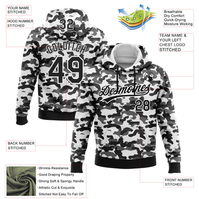 Custom Stitched Camo Black-White 3D Sports Pullover Sweatshirt Salute To Service Hoodie