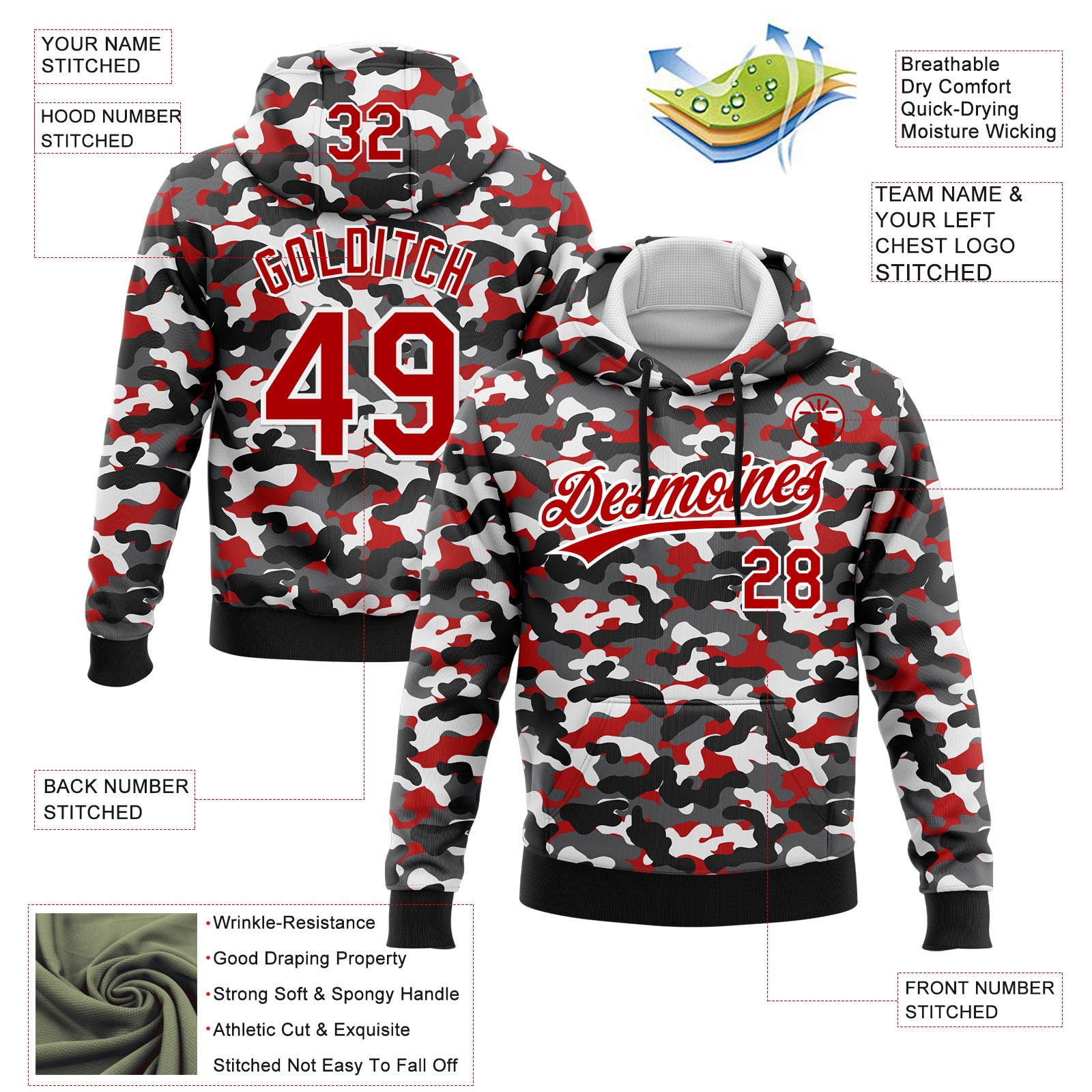 Custom Stitched Camo Red-White 3D Sports Pullover Sweatshirt Salute To Service Hoodie
