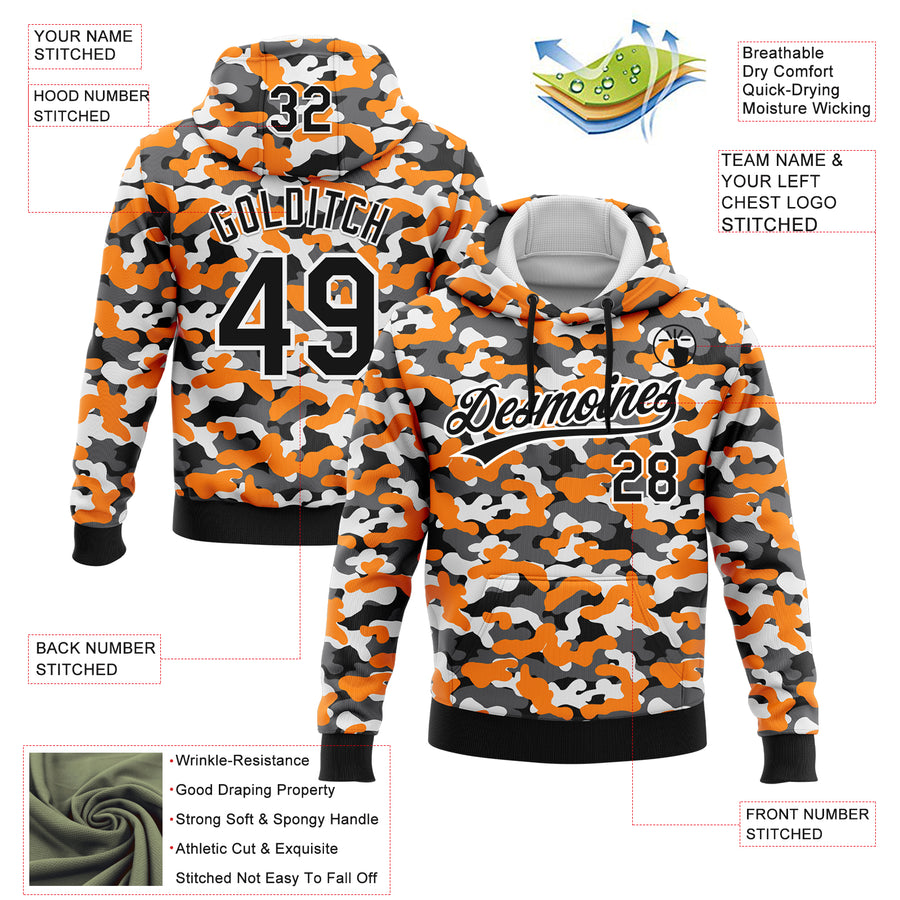 Custom Stitched Camo Black-White 3D Sports Pullover Sweatshirt Salute To Service Hoodie