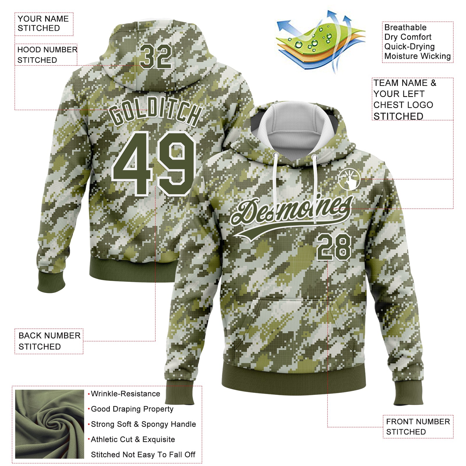 Custom Stitched Camo Olive-White 3D Sports Pullover Sweatshirt Salute To Service Hoodie