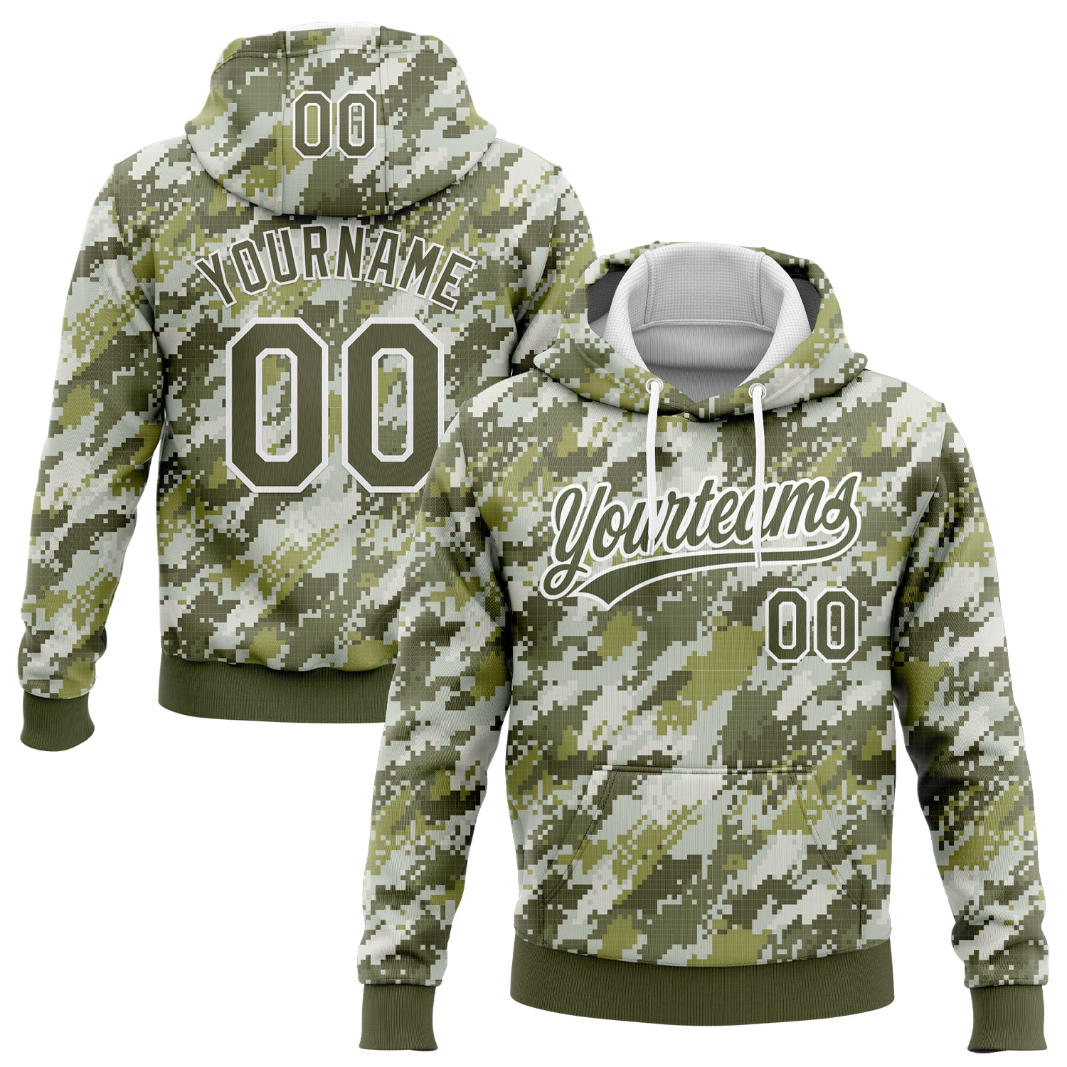 Custom Stitched Camo Olive-White 3D Sports Pullover Sweatshirt Salute To Service Hoodie