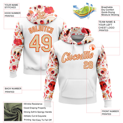 Custom White City Cream-Orange 3D Skull Heart Sports Pullover Sweatshirt Hoodie