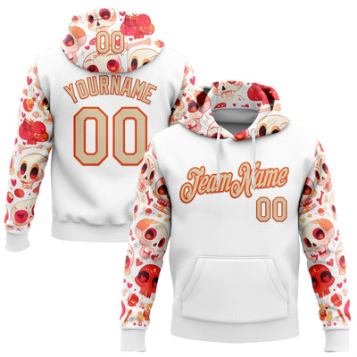 Custom White City Cream-Orange 3D Skull Heart Sports Pullover Sweatshirt Hoodie