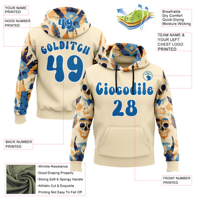 Custom City Cream Blue-White 3D Skull Chief Tribal Sports Pullover Sweatshirt Hoodie