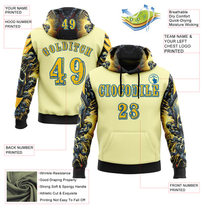 Custom Yellow Blue 3D Skull Psychedelic Sports Pullover Sweatshirt Hoodie