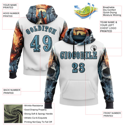 Custom White Shadow Blue-Black 3D Skull Cross Sports Pullover Sweatshirt Hoodie