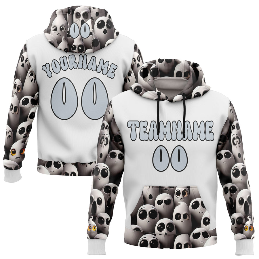 Custom White Silver-Black 3D Skull Funny Soul Sports Pullover Sweatshirt Hoodie