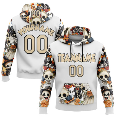 Custom White City Cream-Black 3D Skull Wedding Sports Pullover Sweatshirt Hoodie