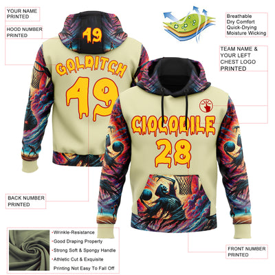 Custom Yellow Red 3D Skull Basketball Player Sports Pullover Sweatshirt Hoodie
