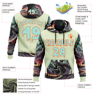Custom Green Ice Blue-Orange 3D Skull Hell Sports Pullover Sweatshirt Hoodie