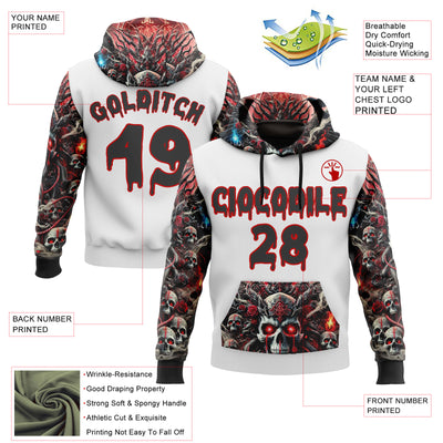 Custom White Black-Red 3D Skull Hell Sports Pullover Sweatshirt Hoodie