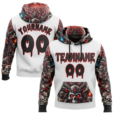 Custom White Black-Red 3D Skull Hell Sports Pullover Sweatshirt Hoodie